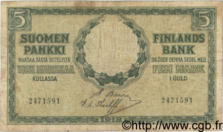 5 Markkaa FINLANDE 1918 P.036 B+