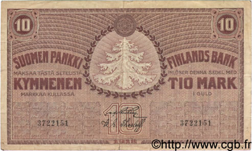 10 Markkaa FINLANDE  1918 P.037 TB