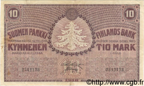 10 Markkaa FINLANDE  1918 P.037 TTB