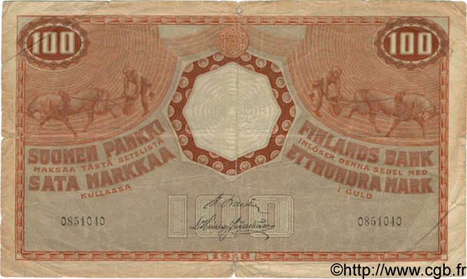 100 Markkaa FINLANDE  1918 P.040 pr.TB