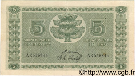5 Markkaa FINLANDE  1922 P.042 pr.TTB