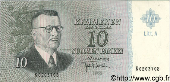 10 Markkaa FINLANDE  1963 P.104 SPL