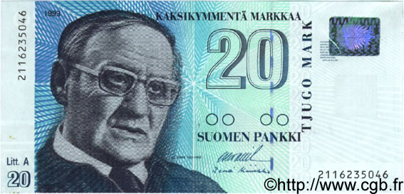 20 Markkaa FINLANDE  1993 P.123 SPL