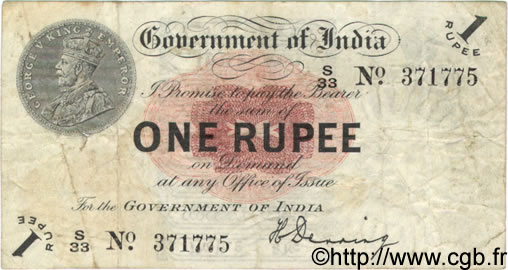 1 Rupee INDE  1917 P.001c TB