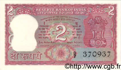 2 Rupees INDE  1970 P.067b SPL