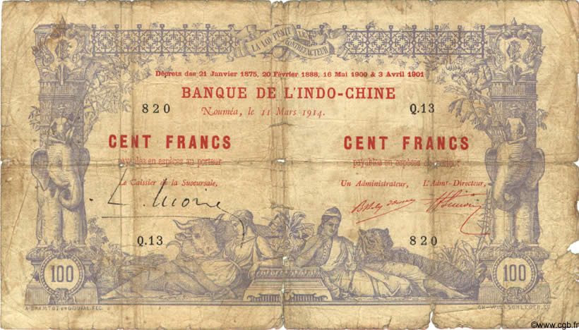 100 Francs NOUVELLE CALÉDONIE  1914 P.17 AB