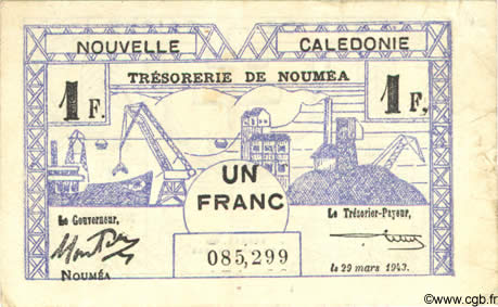 1 Franc NOUVELLE CALÉDONIE  1943 P.55b TTB