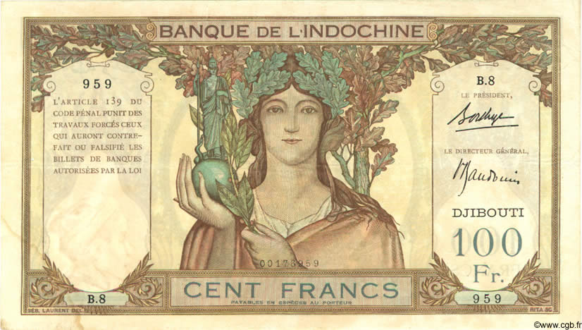 100 Francs DJIBOUTI  1931 P.08 TTB