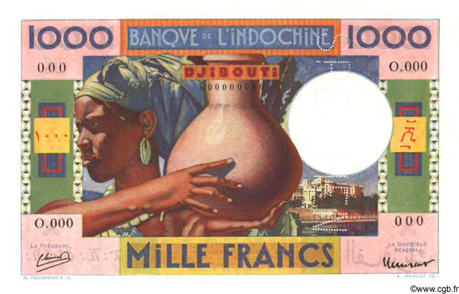 1000 Francs Spécimen DJIBOUTI  1947 P.20s pr.NEUF