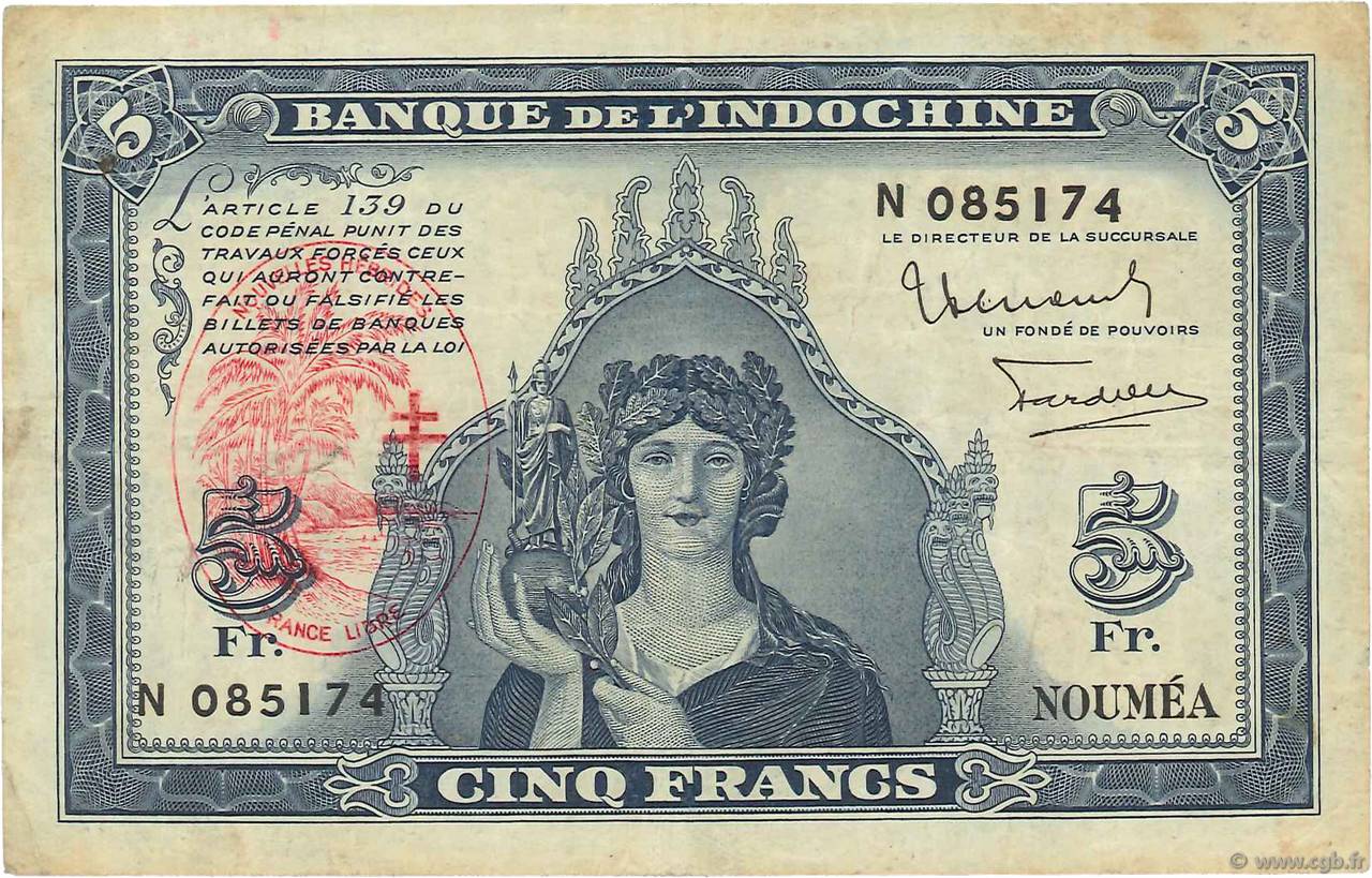 5 Francs NEW HEBRIDES  1945 P.05 VF-