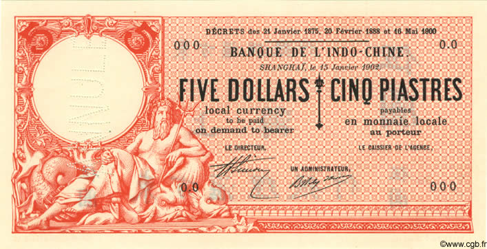 5 Dollars - 5 Piastres Épreuve INDOCHINE FRANÇAISE  1902 P.- NEUF