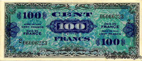 100 Francs DRAPEAU FRANCE 1944 VF.20.02 SUP+ à SPL