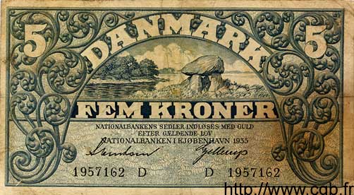 5 Kroner DANEMARK  1935 P.025 TB