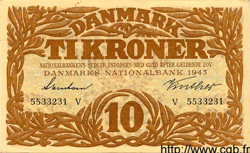 10 Kroner DANEMARK  1943 P.031 SUP+