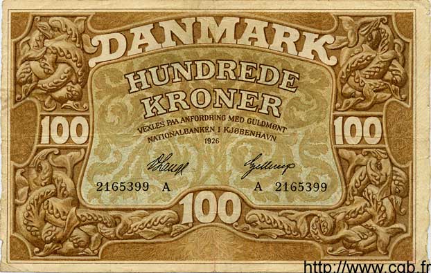 100 Kroner DANEMARK  1926 P.023 TTB