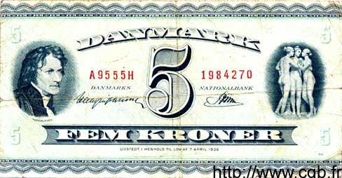 5 Kroner DANEMARK  1958 P.042b TB