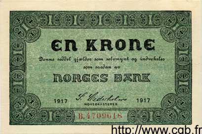 1 Krone NORVÈGE  1917 P.13 SUP+
