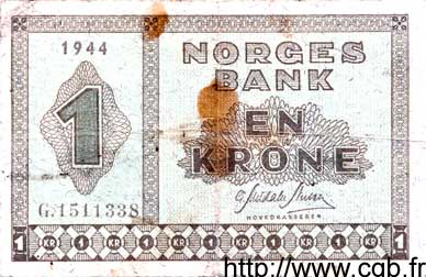 1 Krone NORVÈGE  1944 P.15a TB