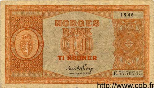10 Kroner NORVÈGE  1946 P.26b pr.TTB