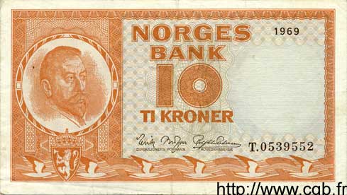 10 Kroner NORVÈGE  1969 P.31d TTB+