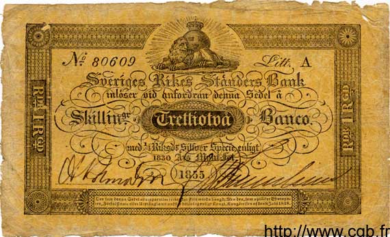 32 Skillingar Banco SUÈDE  1855 P.A123c TB