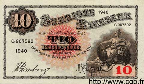 10 Kronor SUÈDE  1940 P.34w SUP