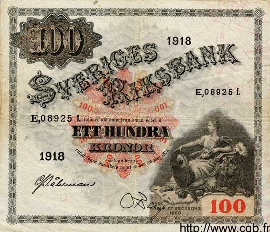 100 Kronor SUÈDE  1918 P.36a TTB