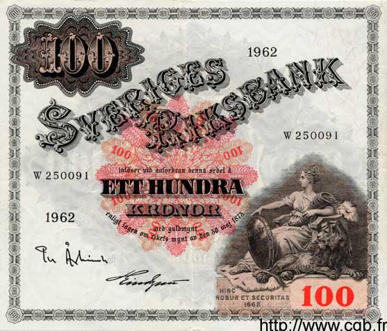 100 Kronor SUÈDE  1962 P.48a pr.SUP