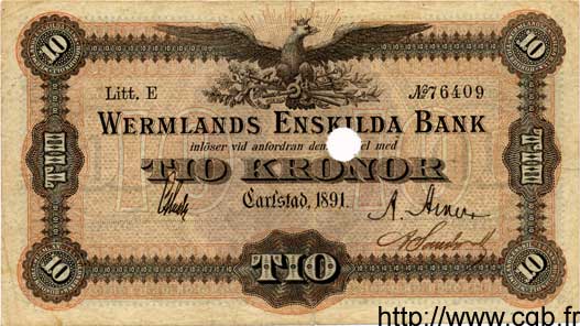 10 Kronor Annulé SUÈDE  1891 PS.688 TTB