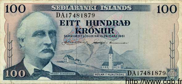 100 Kronur ISLANDE  1961 P.44a TTB