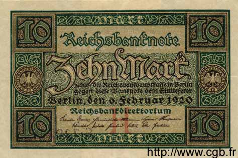 10 Mark ALLEMAGNE  1920 P.067a SUP