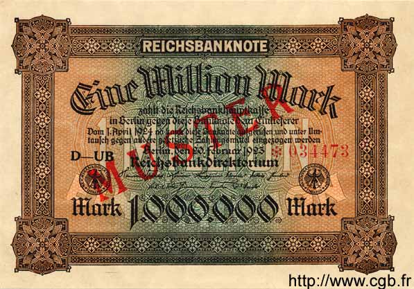 1 Million Mark Spécimen ALLEMAGNE  1923 P.086as pr.NEUF