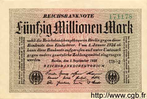 50 Millionen Mark ALLEMAGNE  1923 P.109f SPL