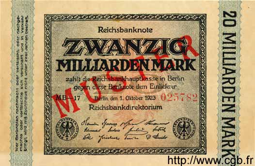 20 Milliarden Mark Spécimen ALLEMAGNE  1923 P.118as NEUF