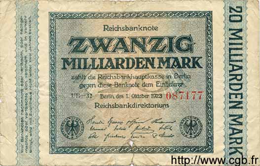 20 Milliarden Mark ALLEMAGNE  1923 P.118c AB