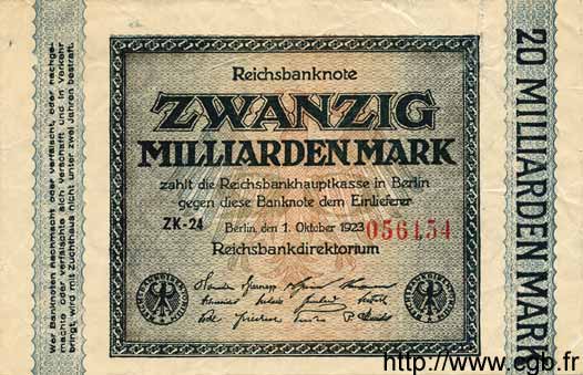 20 Milliarden Mark ALLEMAGNE  1923 P.118c pr.TTB