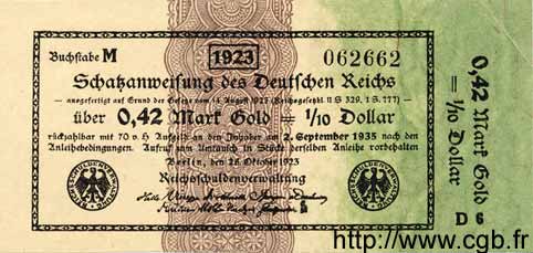 0,42 Goldmark = 1/10 Dollar ALLEMAGNE  1923 P.148 NEUF