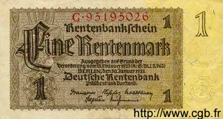 1 Rentenmark ALLEMAGNE  1937 P.173b TTB à SUP