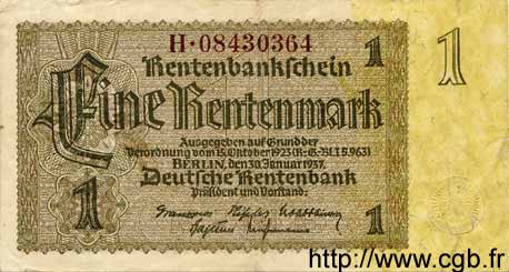 1 Rentenmark ALLEMAGNE  1937 P.173b TTB