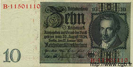 10 Reichsmark ALLEMAGNE  1929 P.180a SUP