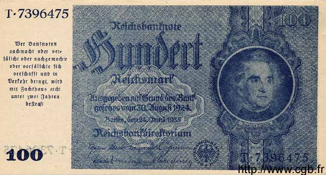 100 Reichsmark ALLEMAGNE  1935 P.183- pr.NEUF