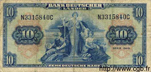 10 Deutsche Mark ALLEMAGNE FÉDÉRALE  1949 P.16a TB