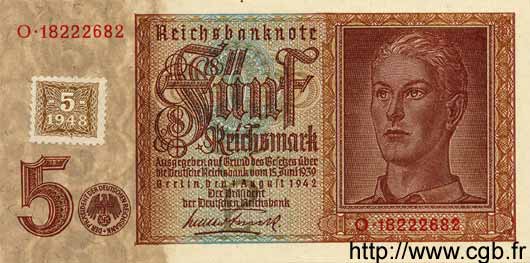 5 Deutsche Mark sur 5 Reichsmark ALLEMAGNE DE L EST  1948 P.03 NEUF