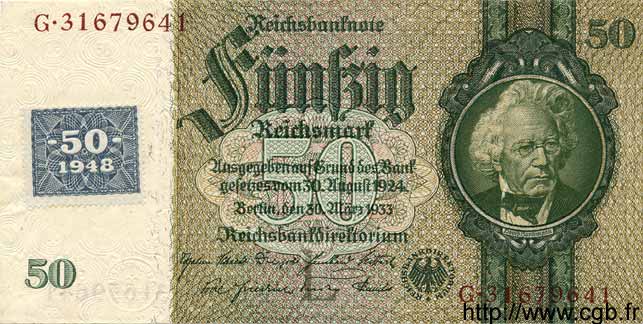 50 Deutsche Mark sur 50 Reichsmark ALLEMAGNE RÉPUBLIQUE DÉMOCRATIQUE  1948 P.06 SUP+