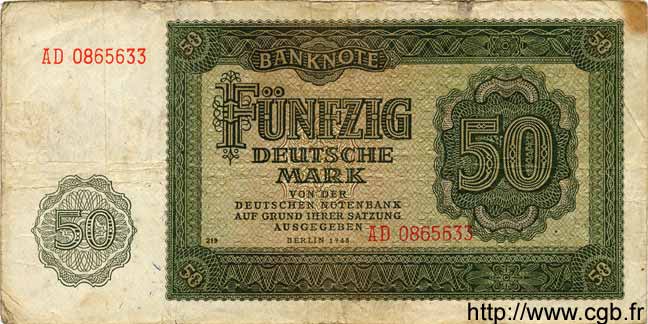50 Deutsche Mark ALLEMAGNE RÉPUBLIQUE DÉMOCRATIQUE  1948 P.14b TB