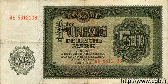 50 Deutsche Mark ALLEMAGNE RÉPUBLIQUE DÉMOCRATIQUE  1948 P.14b TTB