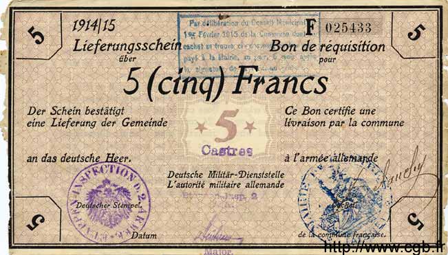 5 Francs ALLEMAGNE Castres 1915 P.M09 TB+