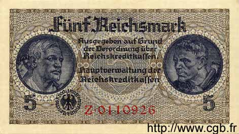 5 Reichsmark ALLEMAGNE  1940 P.R138a SPL