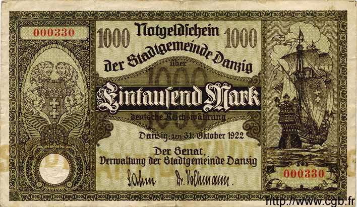 1000 Mark DANTZIG  1922 P.15 pr.TTB