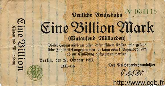 1 Billion Mark ALLEMAGNE  1923 PS.1027 TB